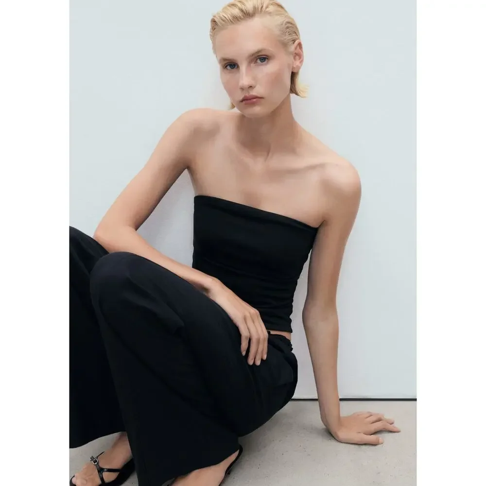 MANGO Linen-Blend Elastic Waist Pants - XS - Black